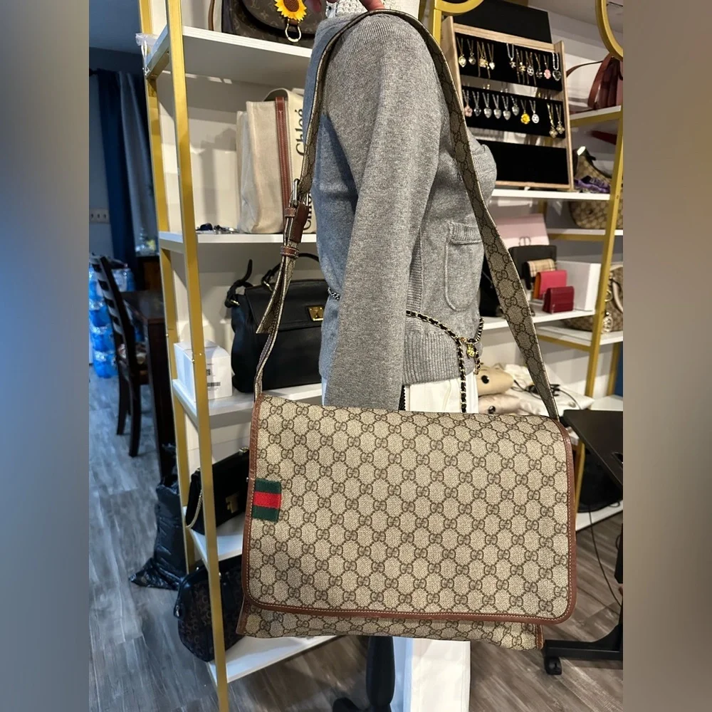 Gucci Beige and Brown Monogram Messenger Bag